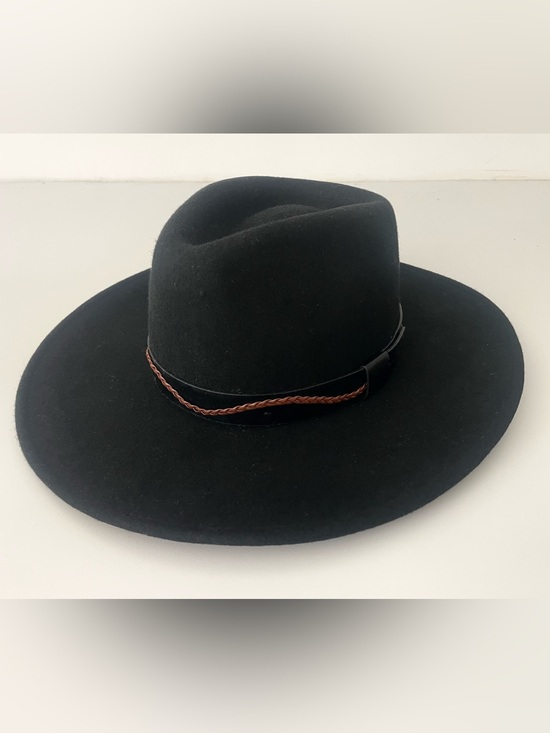 Brixton Accessories - Brixton Black Wool Hat with Brown Braid Detail